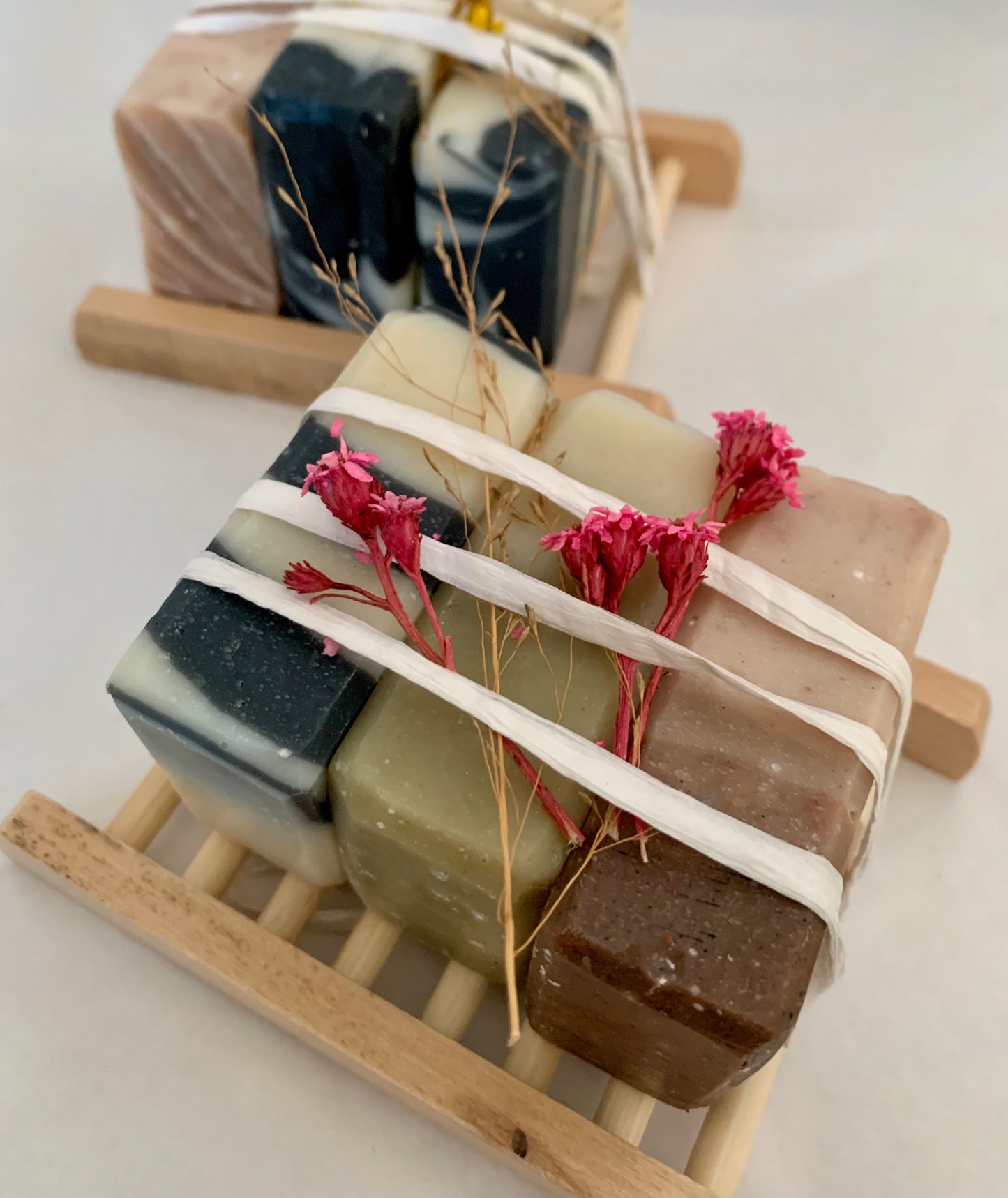 Bundle - three soap mini bars on wooden rack