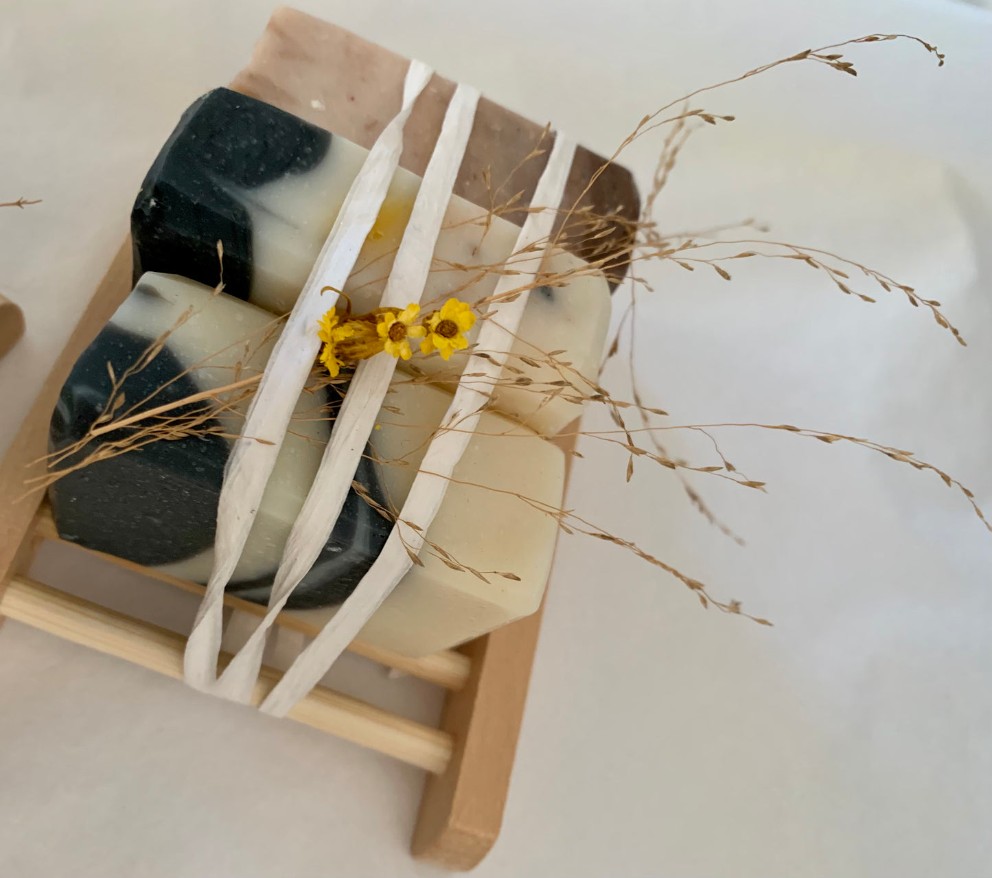 Bundle - three soap mini bars on wooden rack