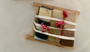 Bundle - three soap mini bars on wooden rack